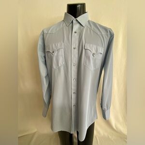 H Bar C Shirt Men’s XL California Ranchwear Rayon Pearl Snap Blue Long Tail READ